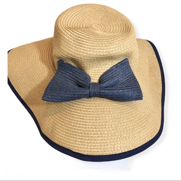 Coastal chic hat blue trim attached bow quiet minimalist capsule raw quiet lux - Picture 2 of 8